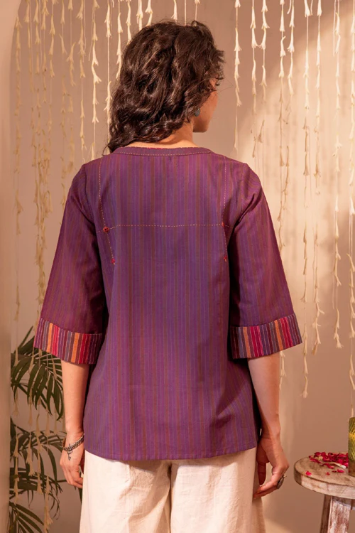 Rangsutra Haveli Applique Purple Hand Embroidered Top - Image 7