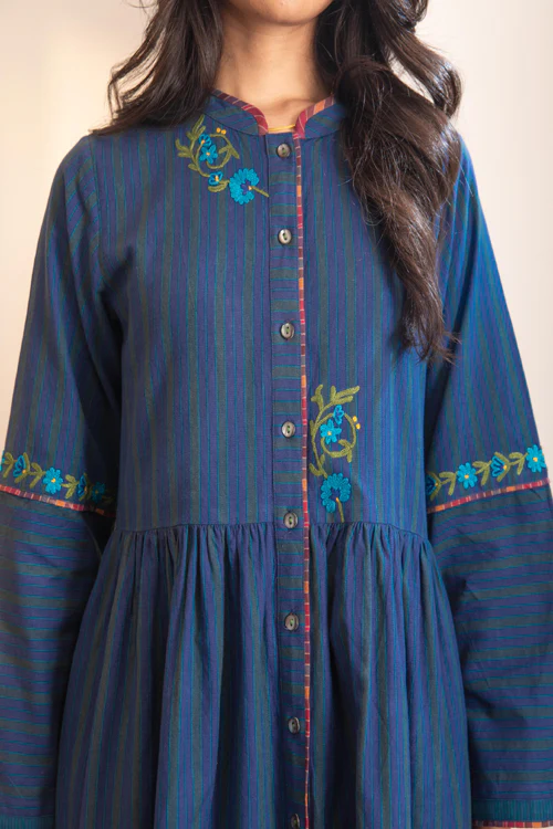 Rangsutra Haveli Blue Crewel Dress - Image 3