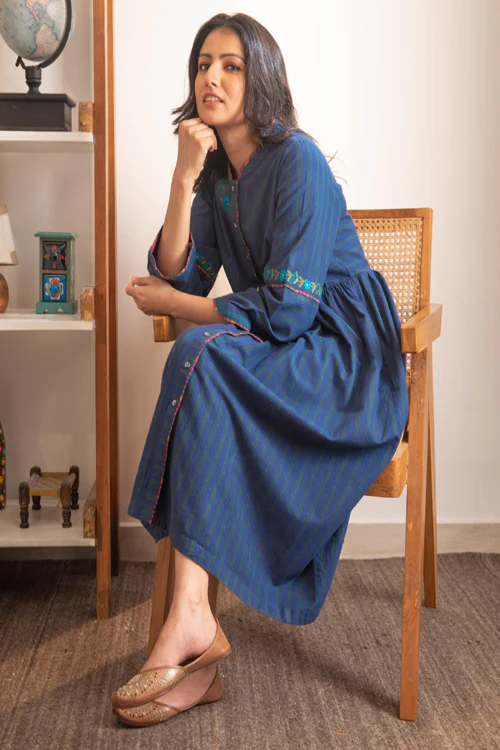 Rangsutra Haveli Blue Crewel Dress - Image 4