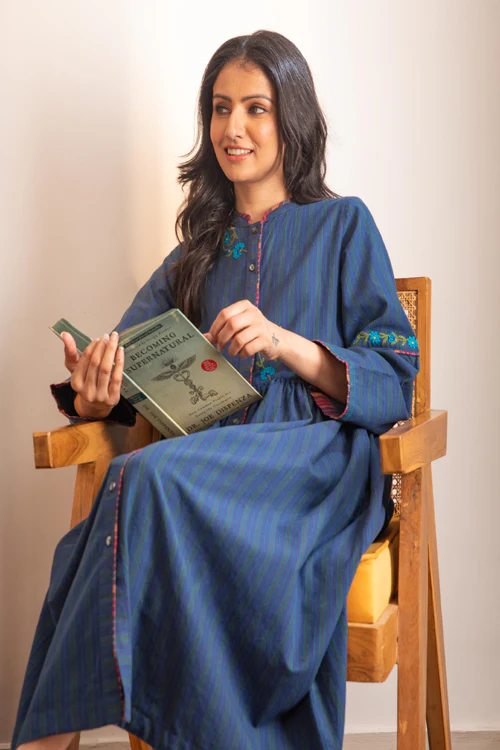 Rangsutra Haveli Blue Crewel Dress - Image 5