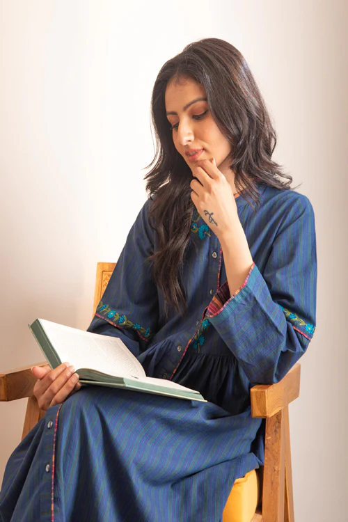 Rangsutra Haveli Blue Crewel Dress - Image 6