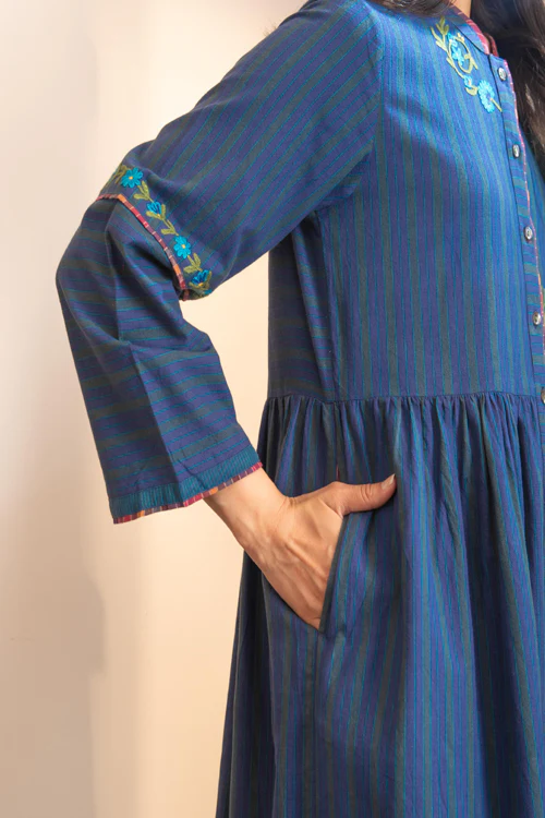 Rangsutra Haveli Blue Crewel Dress - Image 8