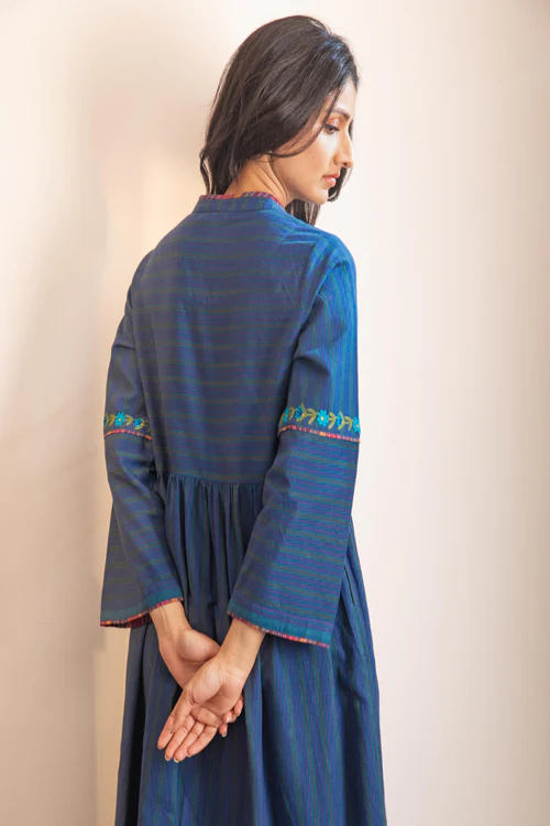 Rangsutra Haveli Blue Crewel Dress - Image 9