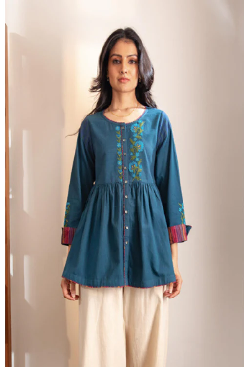 Rangsutra Haveli Crewel Blue Flared Top