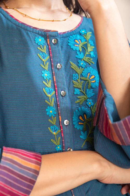 Rangsutra Haveli Crewel Blue Flared Top - Image 2