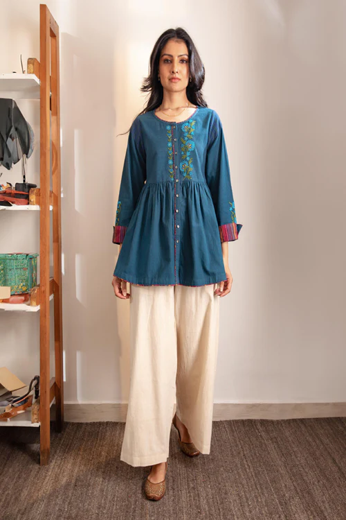 Rangsutra Haveli Crewel Blue Flared Top - Image 3