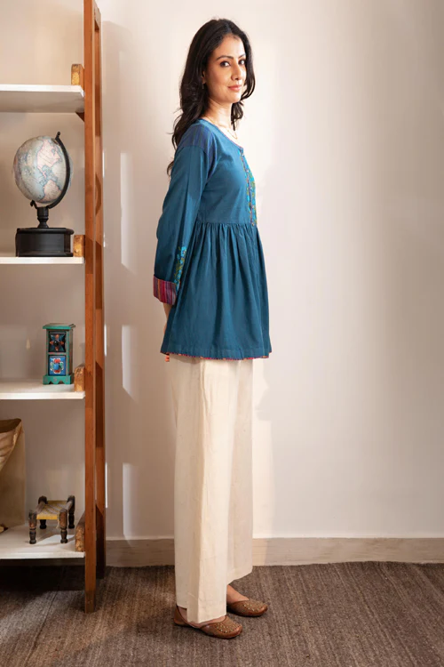 Rangsutra Haveli Crewel Blue Flared Top - Image 5