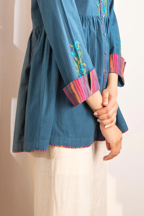 Rangsutra Haveli Crewel Blue Flared Top - Image 7