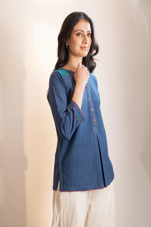 Rangsutra Haveli Crewel Blue Top - Image 3