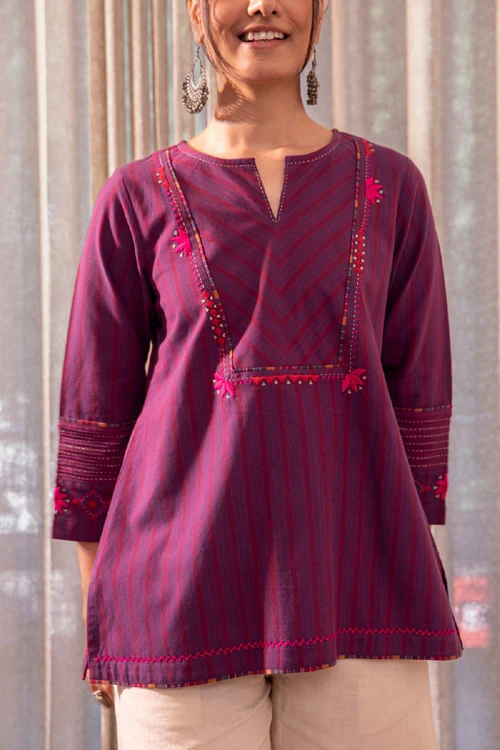 Rangsutra Haveli Soof Violet Hand Embroidered Flared Top - Image 3