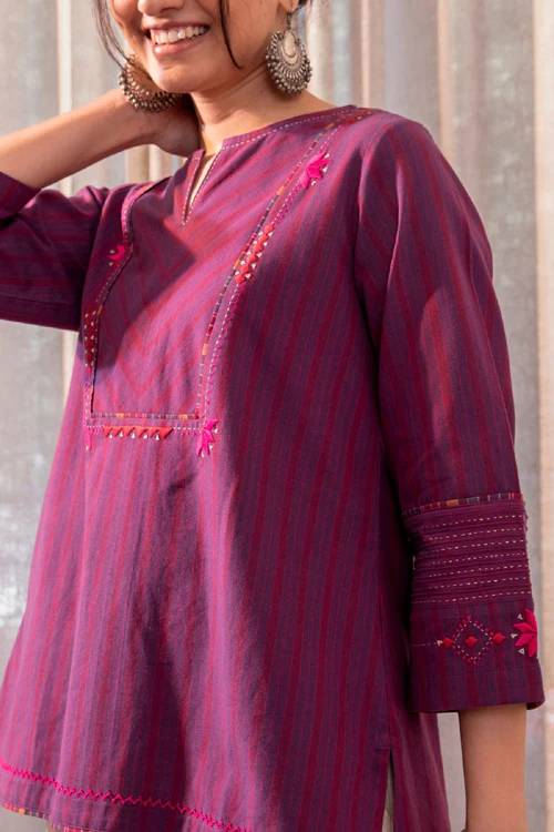 Rangsutra Haveli Soof Violet Hand Embroidered Flared Top - Image 6