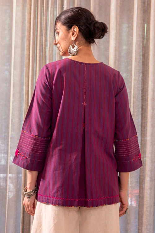 Rangsutra Haveli Soof Violet Hand Embroidered Flared Top - Image 9