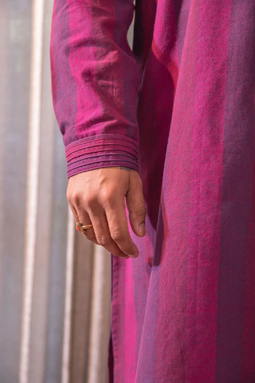 Rangsutra Haveli Soof Violet Hand Embroidered Mens Kurta - Image 5