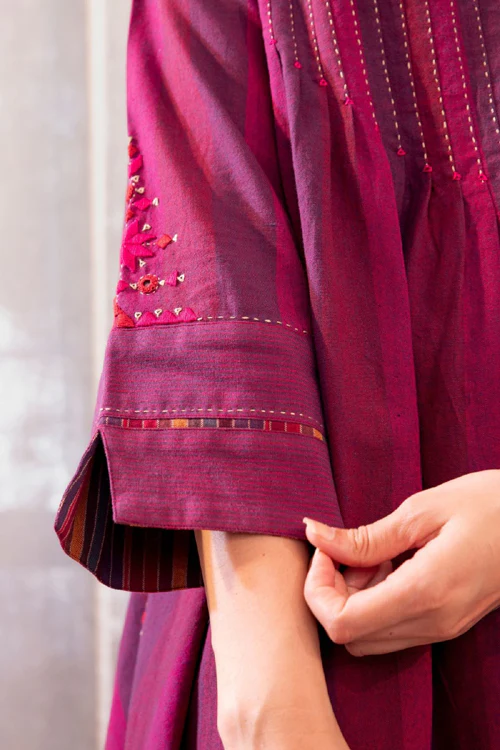 Rangsutra Haveli Soof Violet Hand Embroidered Pintuck Dress - Image 4