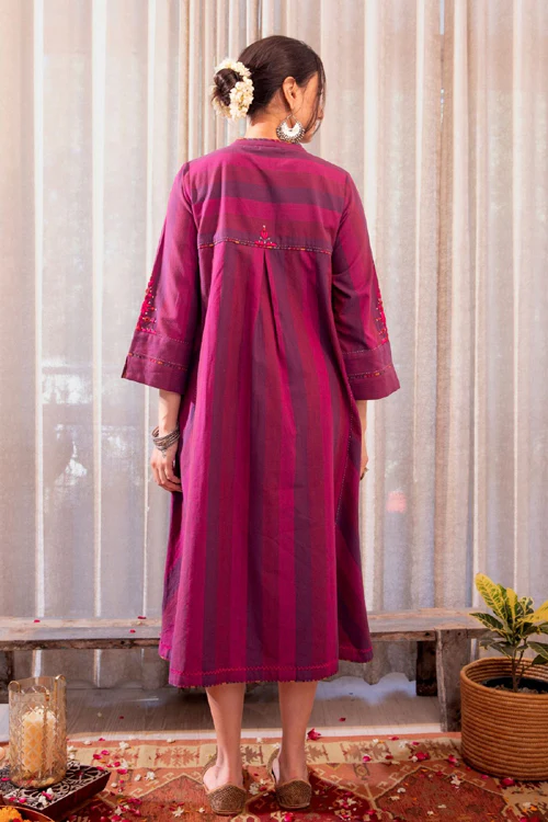 Rangsutra Haveli Soof Violet Hand Embroidered Pintuck Dress - Image 7