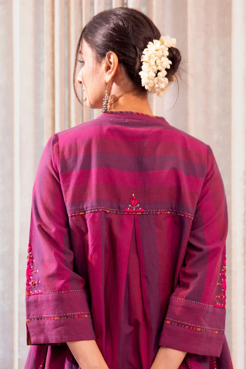 Rangsutra Haveli Soof Violet Hand Embroidered Pintuck Dress - Image 8