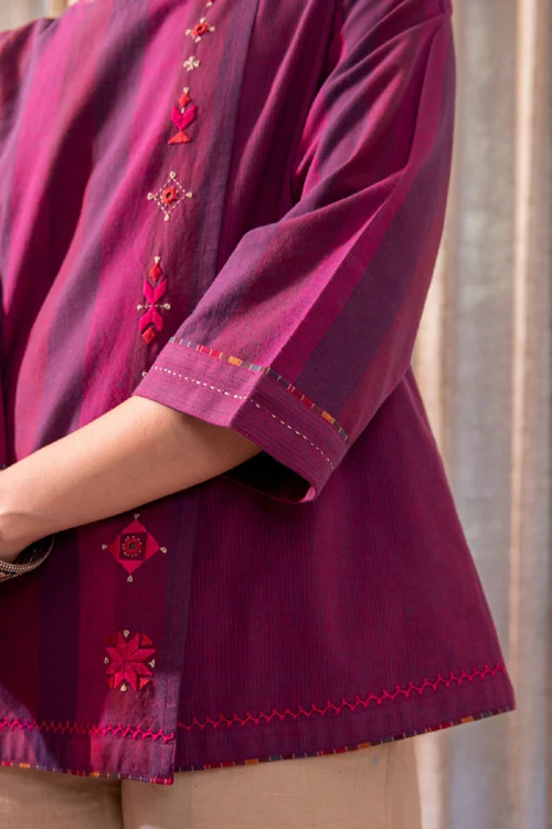 Rangsutra Haveli Soof Violet Hand Embroidered Top - Image 5