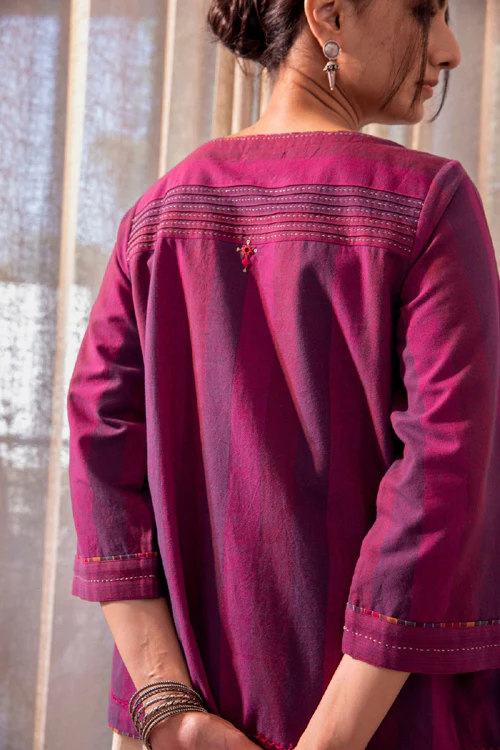 Rangsutra Haveli Soof Violet Hand Embroidered Top - Image 6