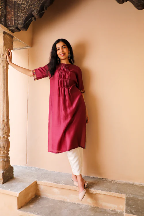 Rangsutra Juhi Maroon Kurta With Crewel Embroidery - Image 5