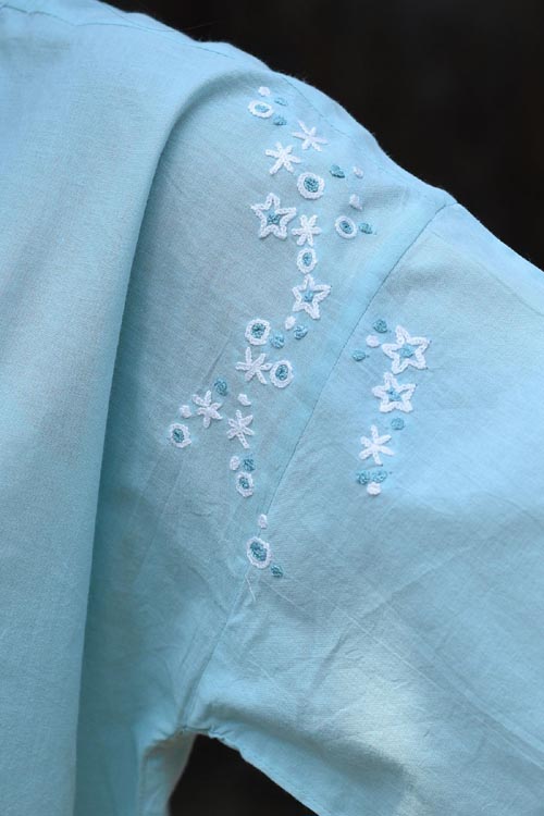 Rangsutra Nargis Blue Kashmiri Crewel Hand Embroidered Cotton Top. - Image 4