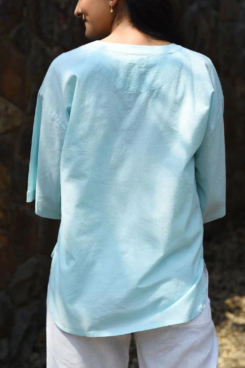 Rangsutra Nargis Blue Kashmiri Crewel Hand Embroidered Cotton Top. - Image 5