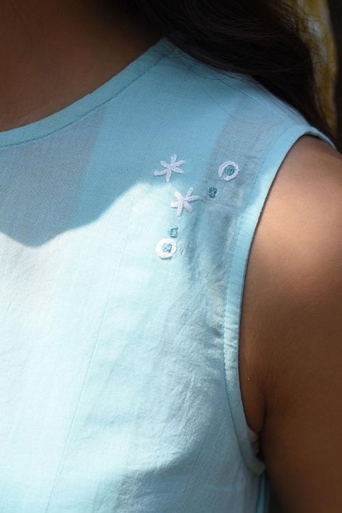 Rangsutra Nargis Blue Kashmiri Crewel Hand Embroidered Long Cotton Dress - Image 5
