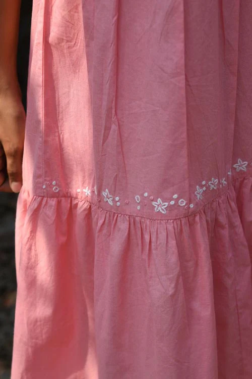 Rangsutra Nargis Pink Kashmiri Crewel Hand Embroidered Long Cotton Dress - Image 5
