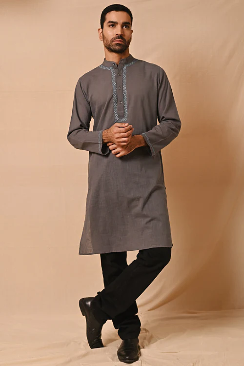 Rangsutra Ronav Grey Chikankari Embroidered Long Kurta - Image 2