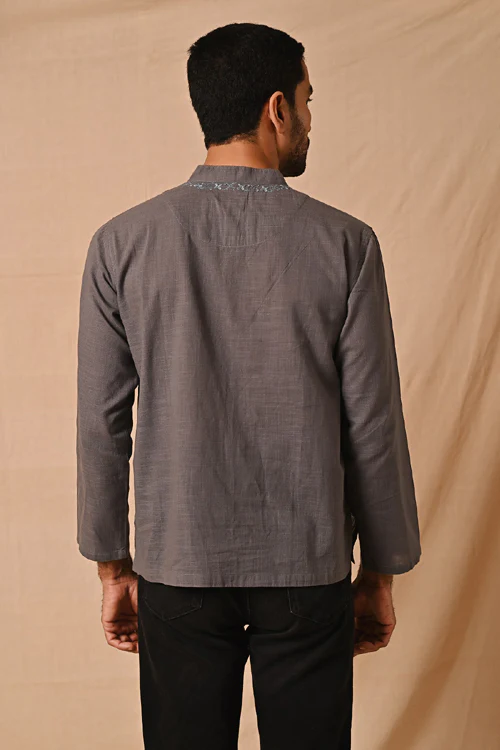 Rangsutra Ronav Grey Chikankari Neckline Embroidered Short Kurta - Image 5