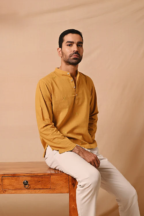 Rangsutra Ronav Mustard Chikankari Allover Embroidered Short Kurta - Image 3