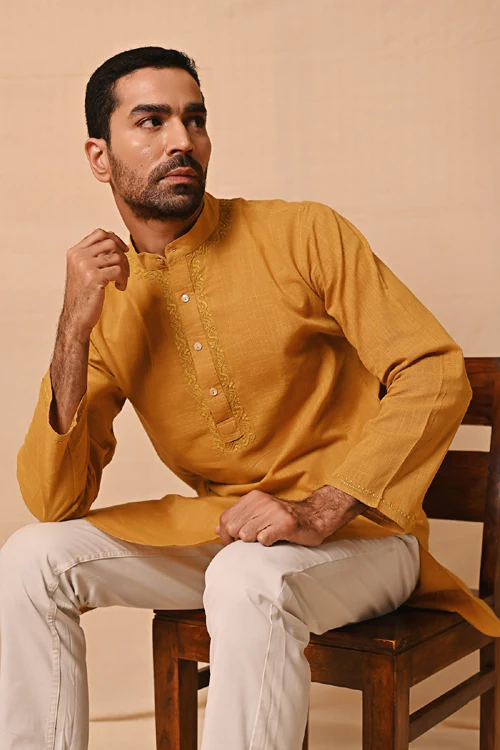 Rangsutra Ronav Mustard Chikankari Embroidered Long Kurta - Image 5