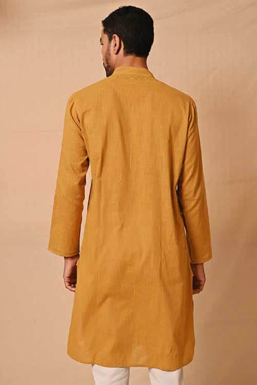 Rangsutra Ronav Mustard Chikankari Embroidered Long Kurta - Image 6
