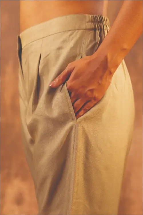 Rangsutra Ruhani Sage Green Straight Fit Cotton Silk Pant With Pakka Hand Embroidery