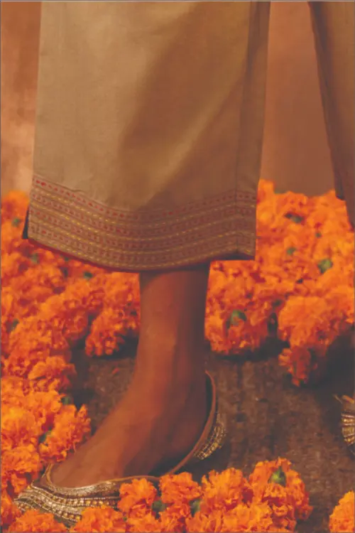 Rangsutra Ruhani Sage Green Straight Fit Cotton Silk Pant With Pakka Hand Embroidery - Image 3