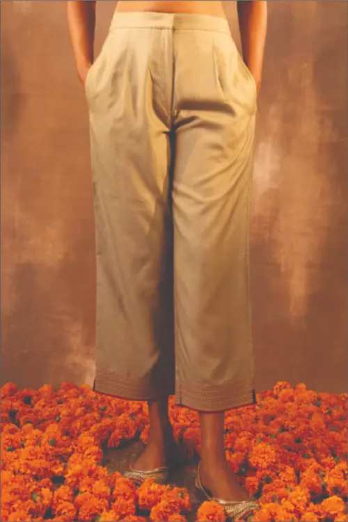 Rangsutra Ruhani Sage Green Straight Fit Cotton Silk Pant With Pakka Hand Embroidery - Image 5