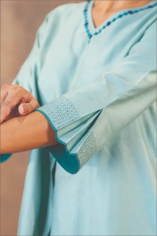 Rangsutra Ruhani Teal Regular Fit Cotton Silk Top With Soof Hand Embroidery - Image 4