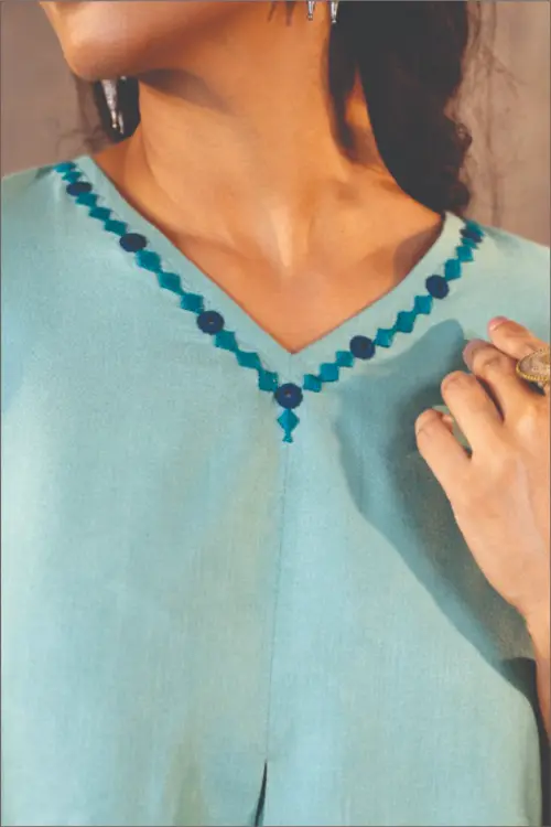 Rangsutra Ruhani Teal Regular Fit Cotton Silk Top With Soof Hand Embroidery - Image 5