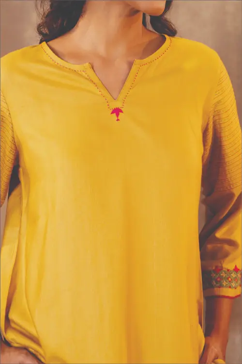 Rangsutra Ruhani Yellow Regular Fit Cotton Silk Top With Pakka Hand Embroidery - Image 2