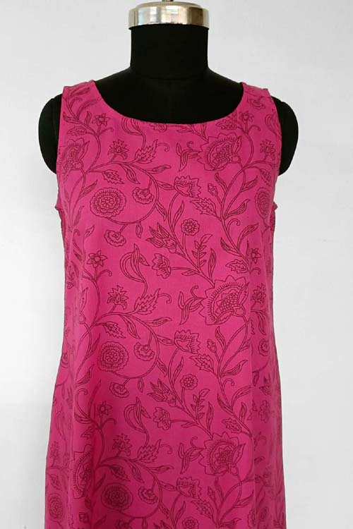 Rangsutra Saheli Double Layer Hand Embroidered Blue Mulmul Cotton Kurta Dress With Printed Pink Slip - Image 11