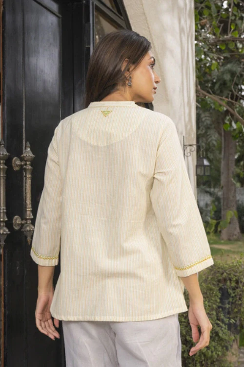 Rangsutra Suhani Cream Collared Cotton Top With Soof Hand Embroidery - Image 4