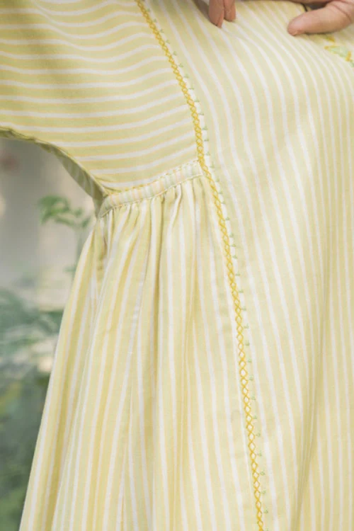 Rangsutra Suhani Cream Striped Cotton Kurta Cum Dress With Soof Hand Embroidery - Image 4