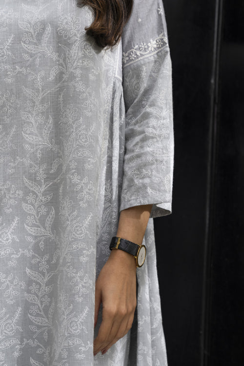 Rangsutra Suhani Grey Flared Cotton Kurta Cum Dress With Chikankari Hand Embroidery - Image 2