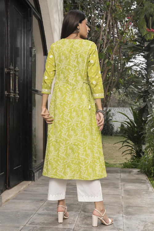 Rangsutra Suhani Lime Kalidar Cotton Kurta With Chikankari Hand Embroidery - Image 6