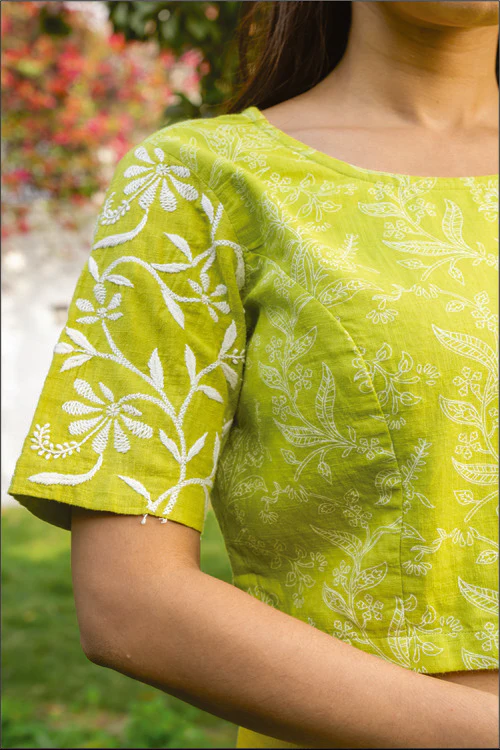 Rangsutra Suhani Lime Princess Cotton Blouse With Chikankari Hand Embroidery - Image 2