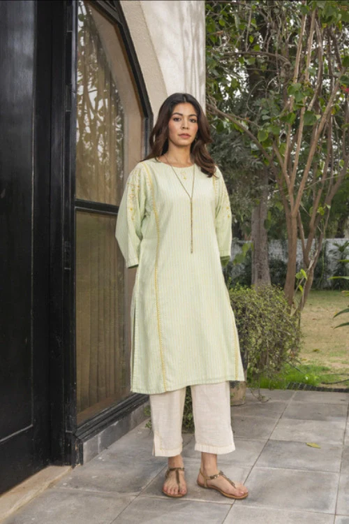 Rangsutra Suhani Mint A-Line Cotton Kurta With Soof Hand Embroidery - Image 4