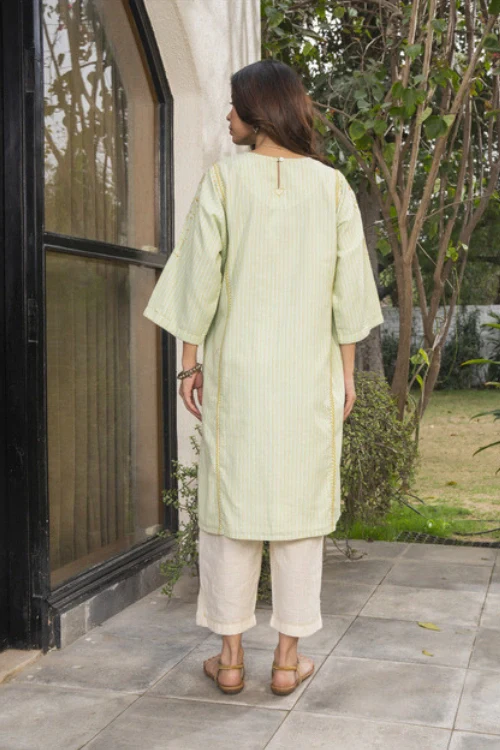 Rangsutra Suhani Mint A-Line Cotton Kurta With Soof Hand Embroidery - Image 6