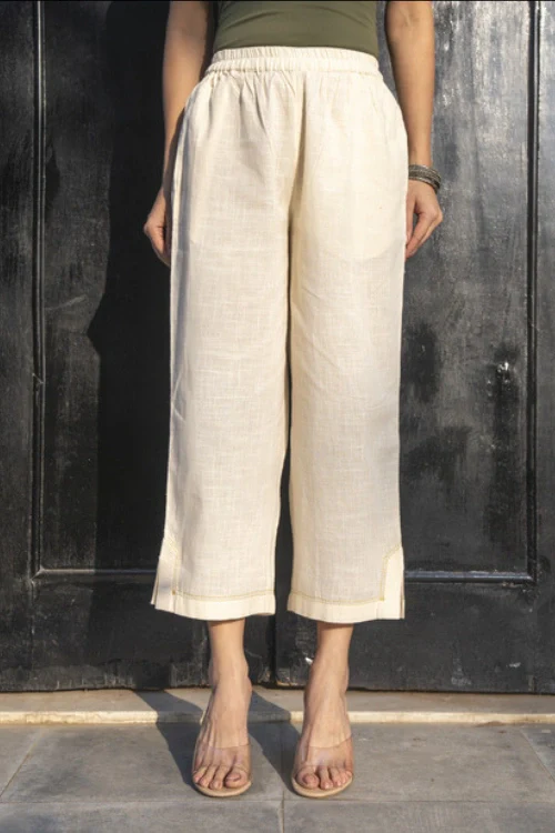 Rangsutra Suhani White Straight-Fit Cotton Pant With Kantha Hand Embroidery - Image 4