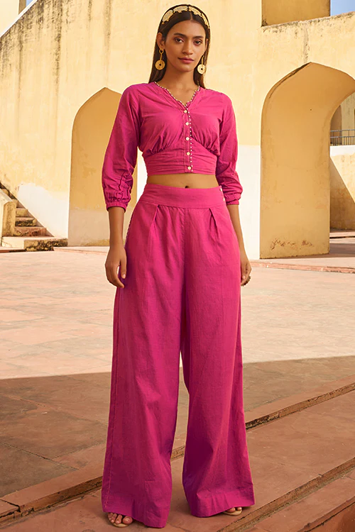 Okhai "Rani" Hand-Embroidered and Beadwork Pure Cotton High-waisted Pants - Image 5