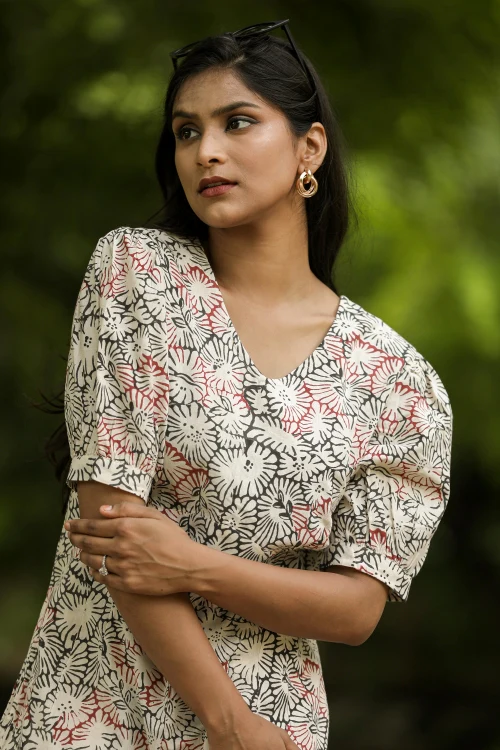 Sooti Syahi Red Black Poppy Hand Block Printed Jumpsuit - Image 4