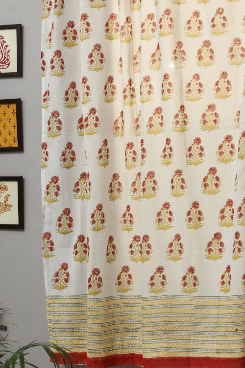 Sooti Syahi Red Daisy Hand Block Printed Window Curtain - Image 2